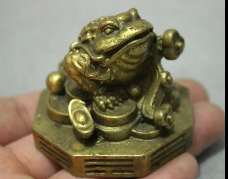 

62623<<++ Details about Classic Chinese Brass Wealth RuYi Hoptoad Toad On YuanBao Coin Statue Figurine