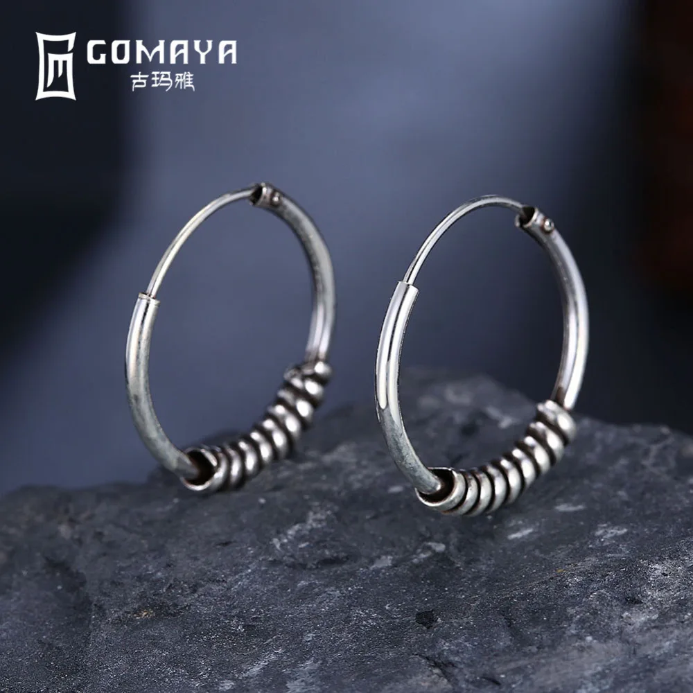 

GOMAYA 925 Sterling Silver Vintage Round Hoop Earrings for Women Gift Antique Fine Jewelry Retro Color Accessories