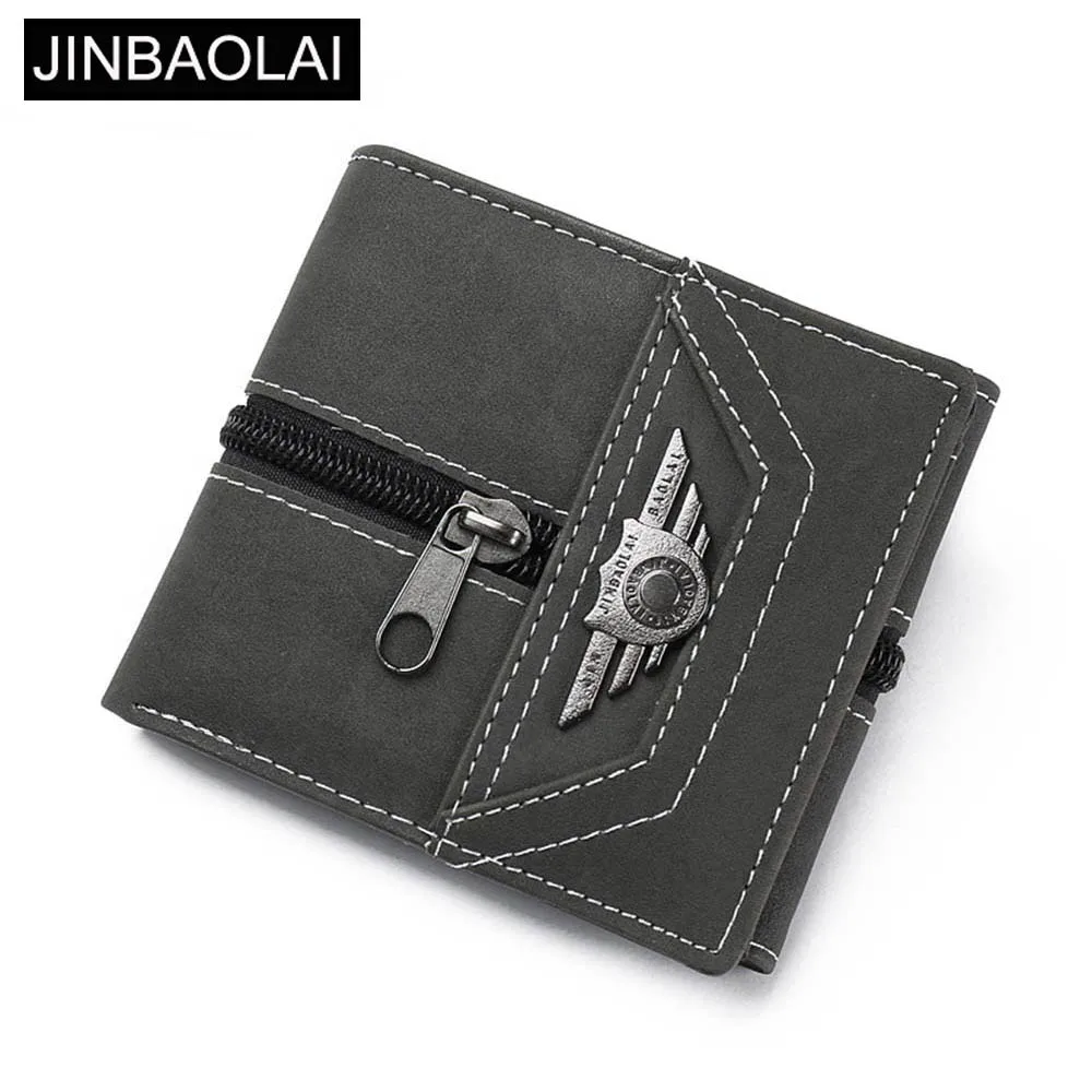 

JINBAOLAI Mini Men Wallet PU leather High Quality Small Male Purse Zipper Card Holder Photo Holder Brand Fashion Men Purse