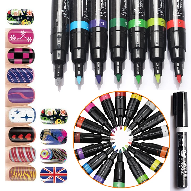 16 Colors Nail Polish Art Pen for 3D Nail Art DIY Decoration Nail Gel