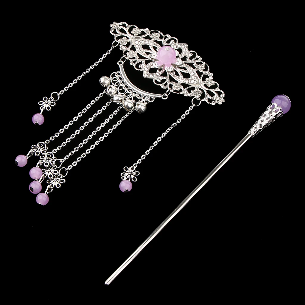 Womens Retro Traditional Chinese Wedding Floral Tassels Bells Hair Stick Chignon Chopsticks Headwear Jewelry