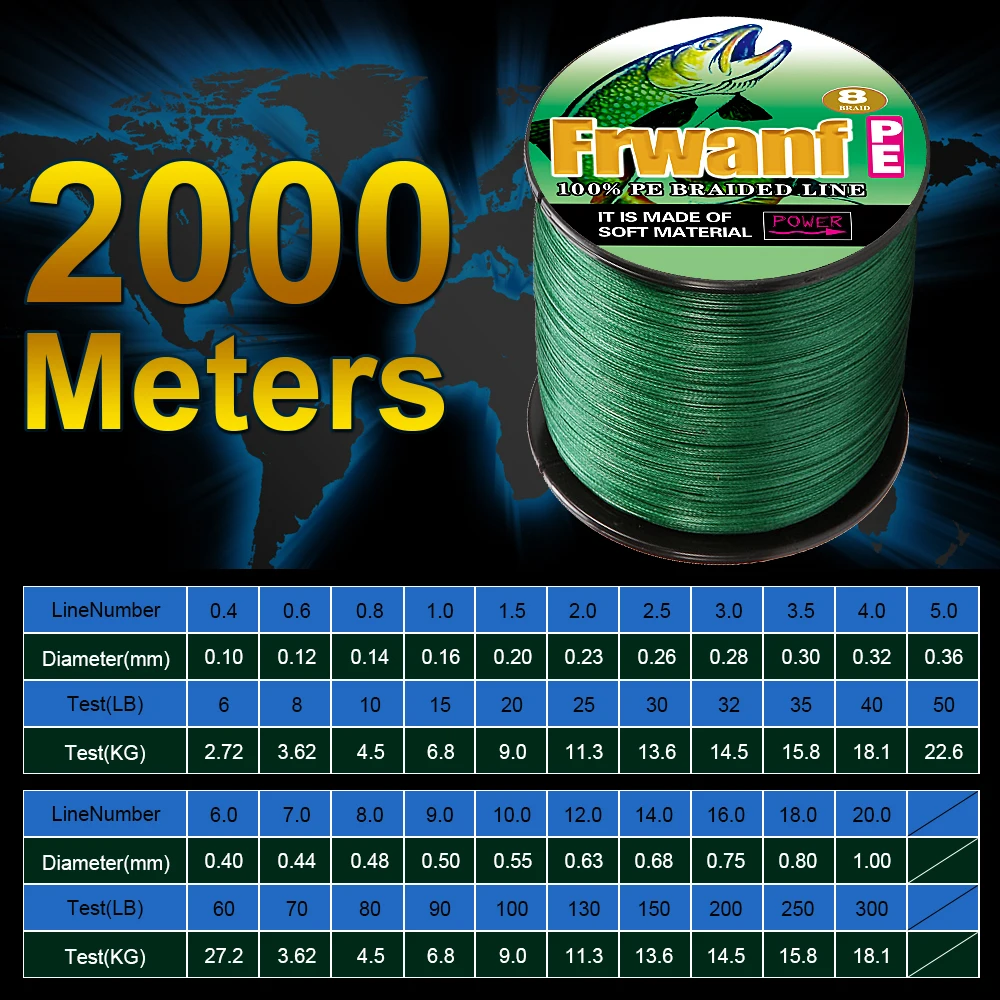 Леска рыболовная плетеная из ПЭ 8 нитей 2000 м 6LB 300LB|fishing line|pe superbraided fishing line |