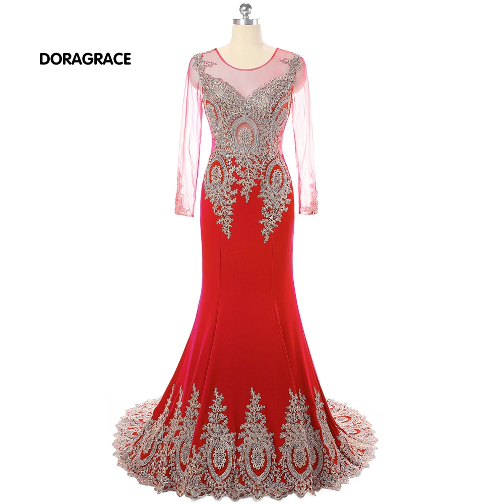 

Hot Sale Applique Mermaid Long Sleeves Designer Evening Dresses Formal Evening Dresses For Women DGE041