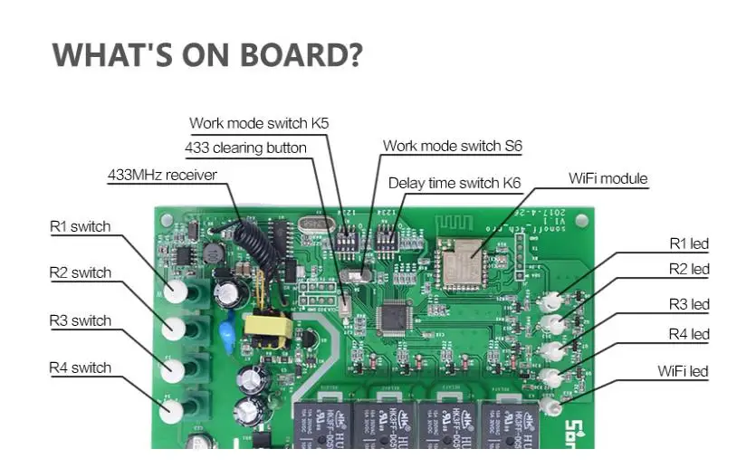 Sonoff 4CH Pro R2 умный Wifi переключатель 433 МГц RF Wifi светильник 4 комплекта 3 режима работы инчинг интерлок умный дом с Alexa