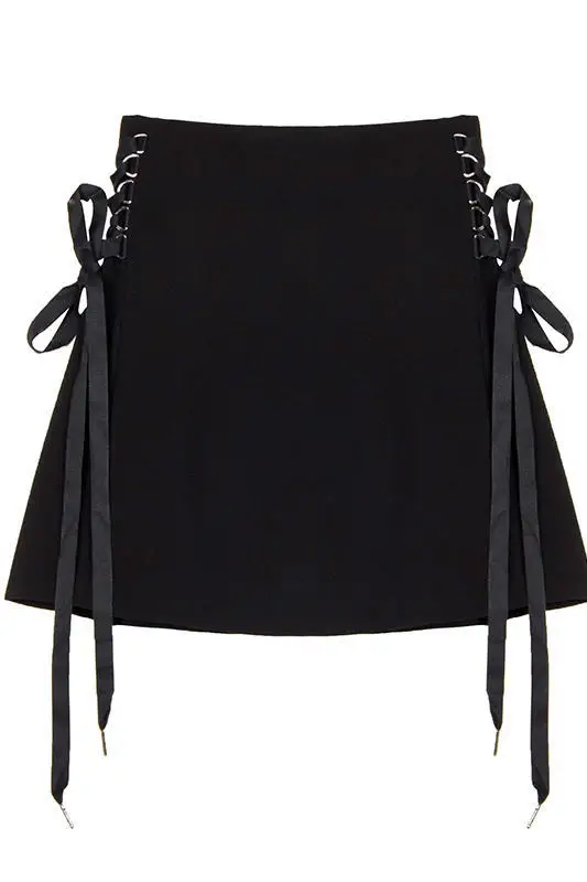 

kpop Blackpink Bow-tie Tied band A-line short skirts womens korean Black gothic style girl sexy streetwear skirts female clothes