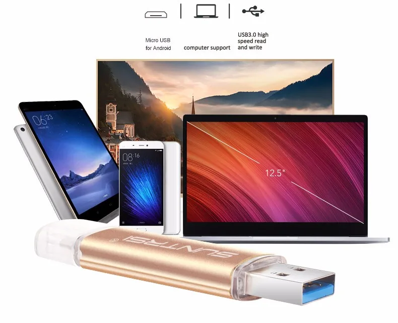 Suntrsi флеш-накопитель USB 3,0 OTG для телефона Android высокоскоростная карта памяти, Флеш накопитель 64 ГБ 32 ГБ 16 ГБ 8 ГБ USB флеш-накопитель из металла