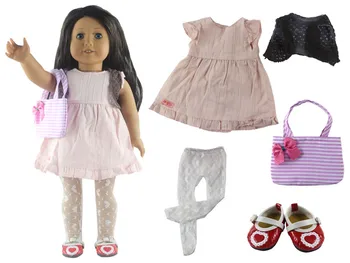 

Hot sell! 1 set Leisure handmade dress clothes outfit Princess skirt for 18"American Doll+Shoes+Socks+Bag L13