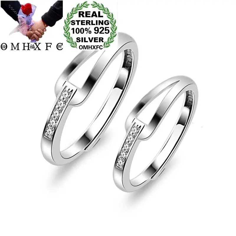 

OMHXFC Wholesale European Fashion Lovers Party Birthday Wedding Gift White Zircon Resizable 100% S925 Sterling Silver Ring RS17