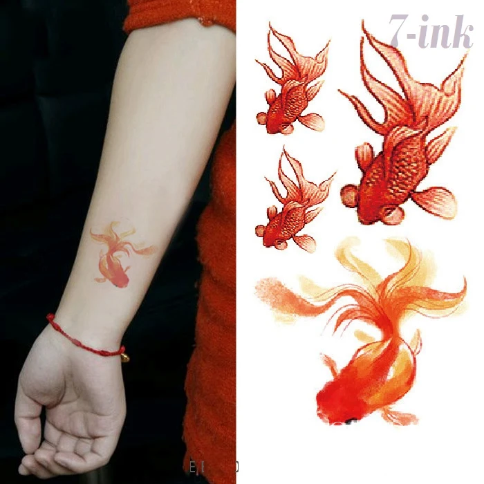 Водостойкая временная татуировка Золотая рыбка плавающая Золотая рыбка тату наклейки флэш-тату поддельные татуировки для девушек и женщин - Цвет: Смешанный цвет