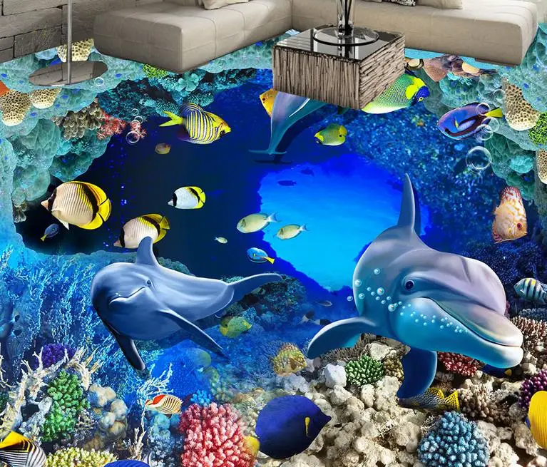 3d floor custom living room wallpaper self adhesive Underwater World Cave Coral vinyl flooring | Обустройство дома