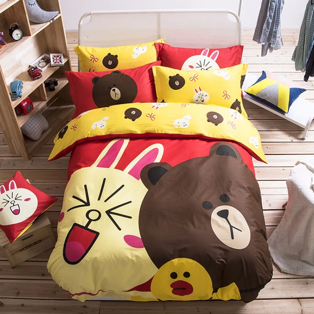 

Cartoon cotton 3/4Pcs Bedding Set Twin Full Queen Bedclothes Set Duvet Cover Flat Bed Sheet Pillowcase bedroom Home textile Bear