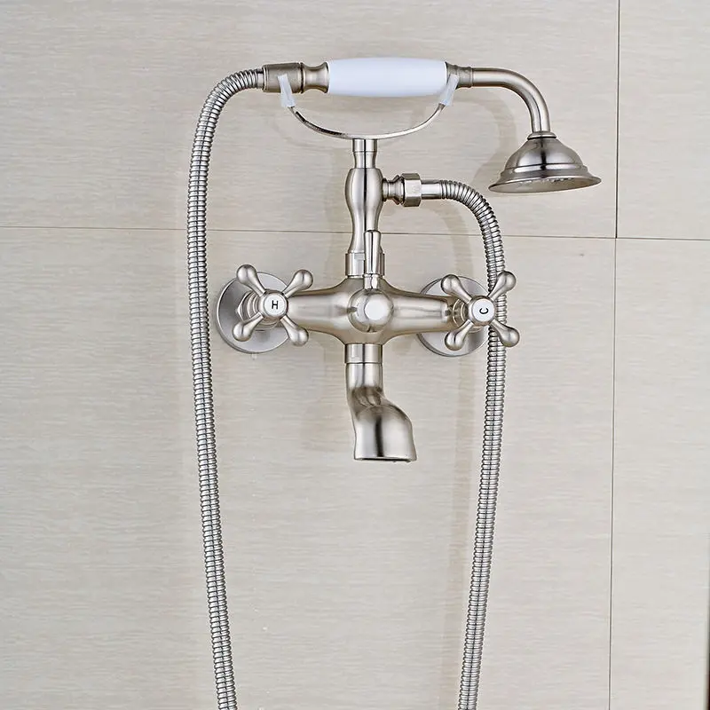 Brushed Nickel B Античная латунь Золотые Смесители Для ванны и душа набор с двумя ручками Смеситель кран настенный для ванны душевой набор Поворотный ванна носик Ванна Душ - Цвет: Brushed Nickel B