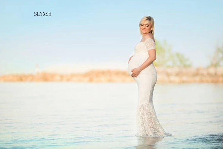 SLYXSH кружевное платье для беременных свадебное платье в виде раструба пуловер для беременных макси с v-образным вырезом кружевное платье