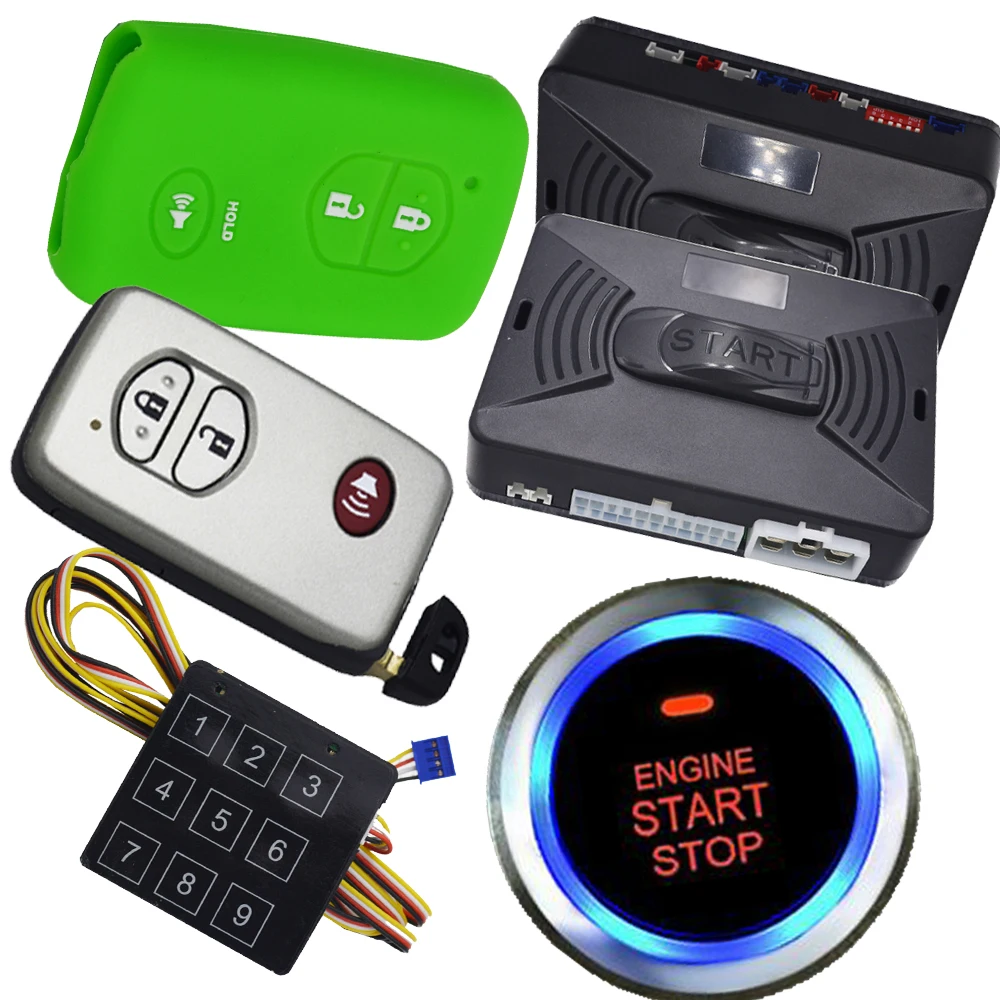 

automobile car auto engine start stop system smart key remote alarm system shock sensor alarm protection pke car alarm start car