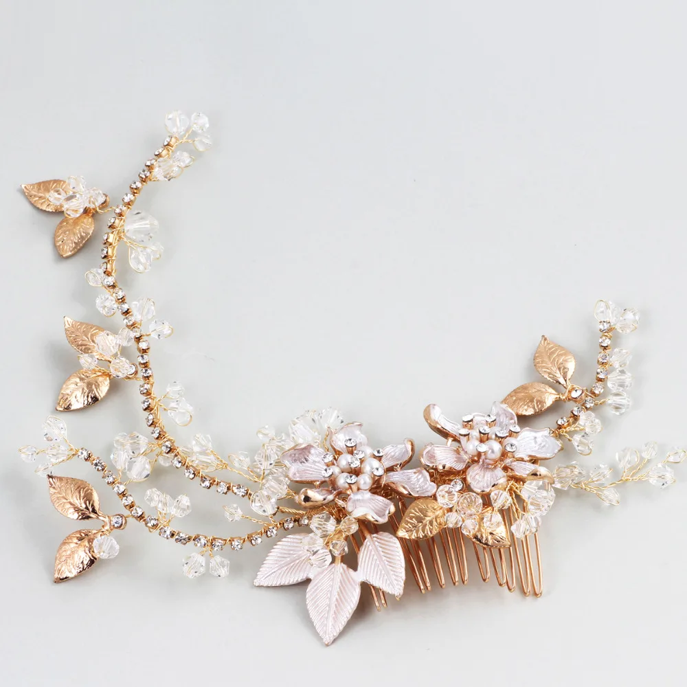 

Romantic Floral Crystal Bridal Hair Comb Rhinestone Beaded Branch Wedding Headpiece Handmade Wedding Hair Accessories 2018