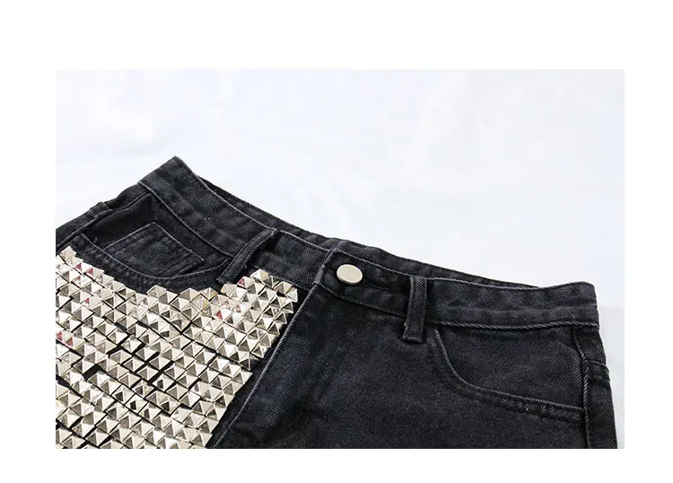 Женские модные брендовые винтажные рваные шорты с кисточками и заклепками с высокой талией, сексуальные женские джинсовые шорты в стиле панк
