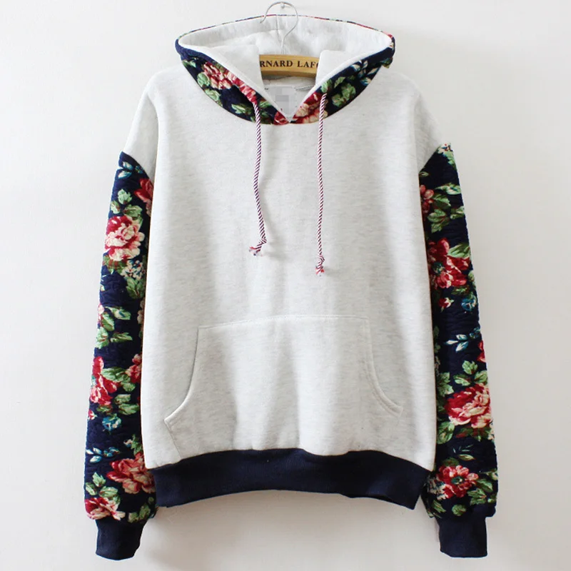 

Women's Flowers Patchwork Drawstring Hooded Sweatshirt Casual 2018 Autumn Long Sleeve Pullover Plus Size Hoodies With Pockets