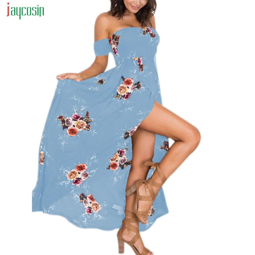 Jaycosin женские большие размеры Boho с открытыми плечами макси платья без бретелек