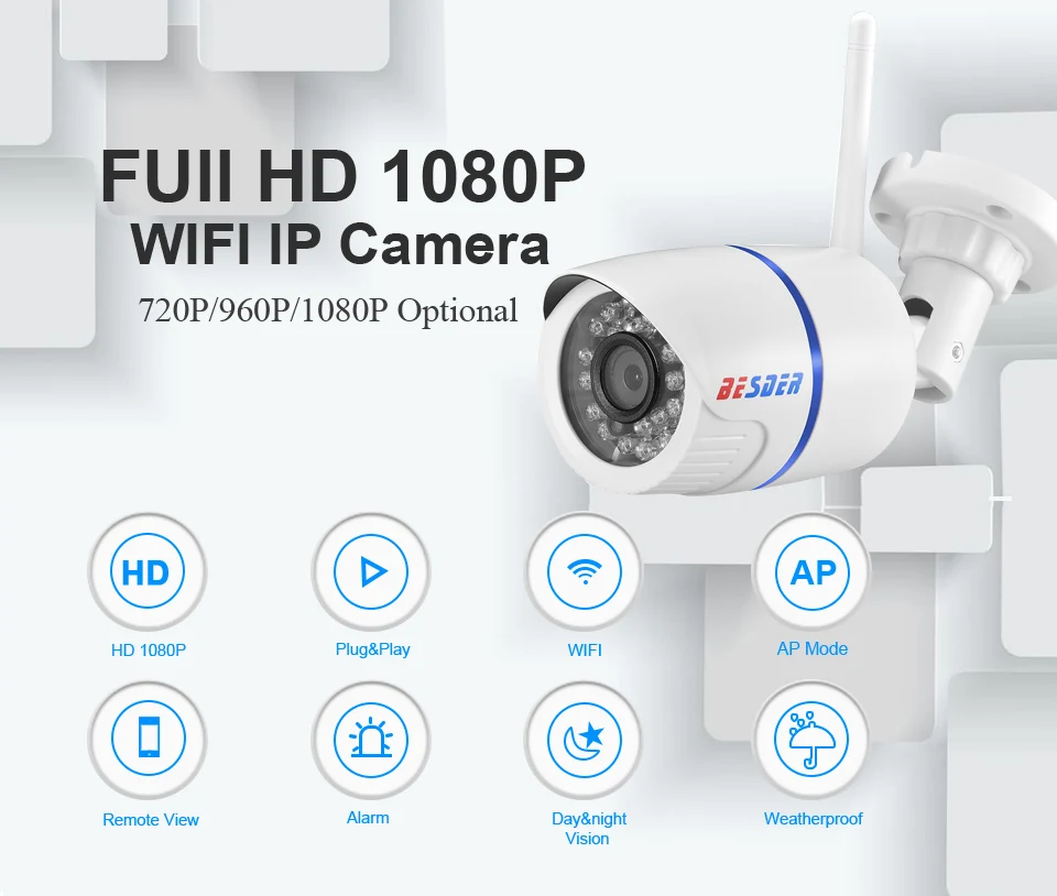 Besder 1080P 960P 720P wifi ip-камера, уличная беспроводная камера наблюдения, камера безопасности Onvif P2P CCTV камера TF слот для карты CamHi App