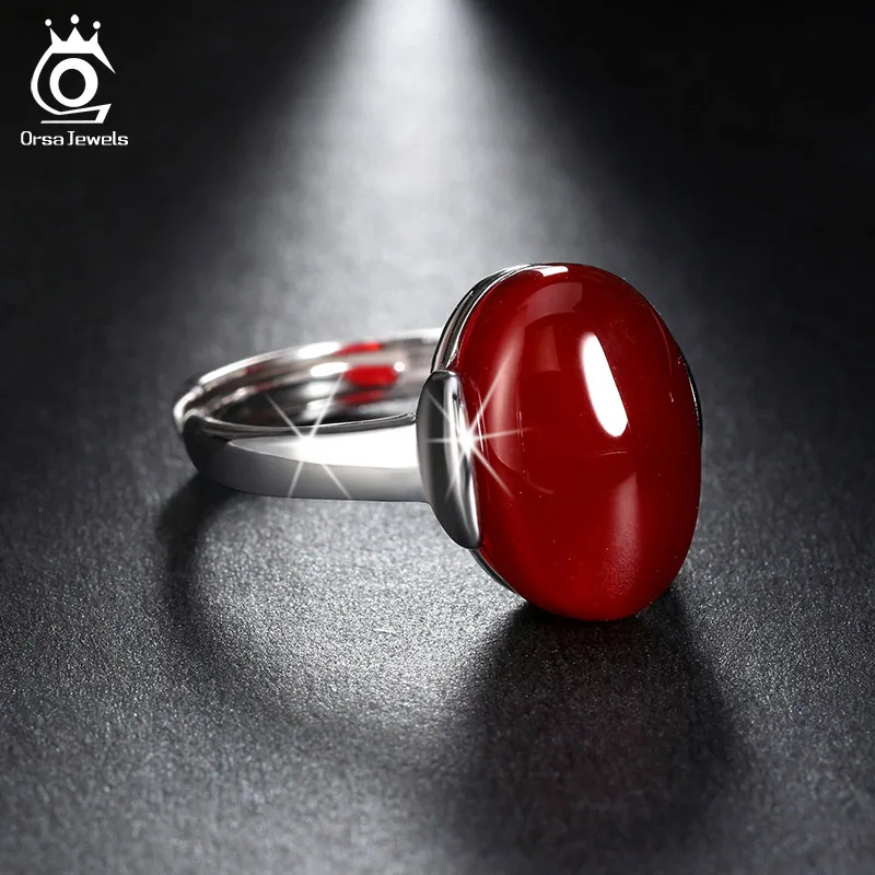ORSA JEWELS Genuine 925 Sterling Silver Rings with Big Green/Red Natural Stone 2019 New Silver Couple Rings for Women Men SR24