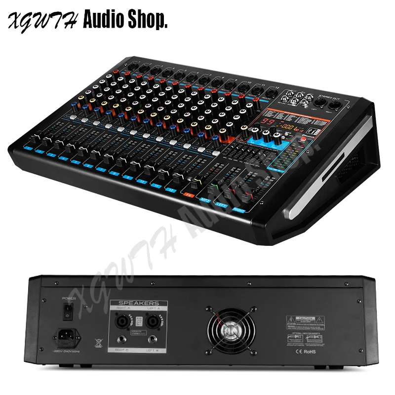 750W 750W DJ Karaoke 12 Channel Digital Audio Sound Amplifier Mixer With Bluetooth USB 99 Digital