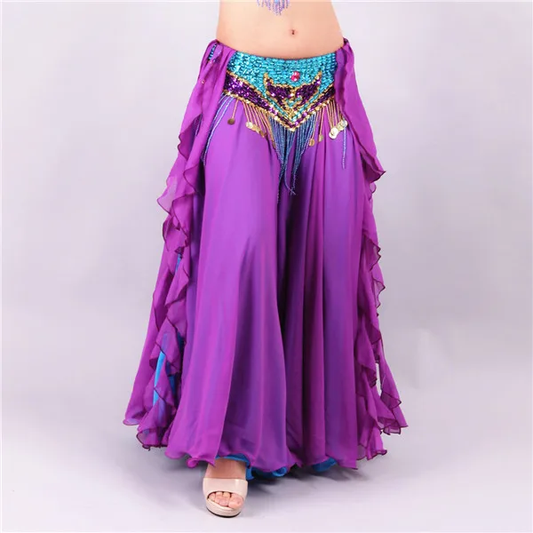 Двойной цвет Женская одежда для танца живота полный круг макси юбка сбоку длинная юбка с разрезами юбка для танца живота белые платья одежда - Цвет: purple turquoise