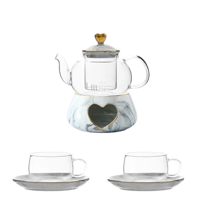 Скандинавский датский мраморный стиль набор кофейных чашек фруктовый чайник Набор термостойкий керамический стеклянный Котел чайник - Цвет: Gray with 2pcs cup