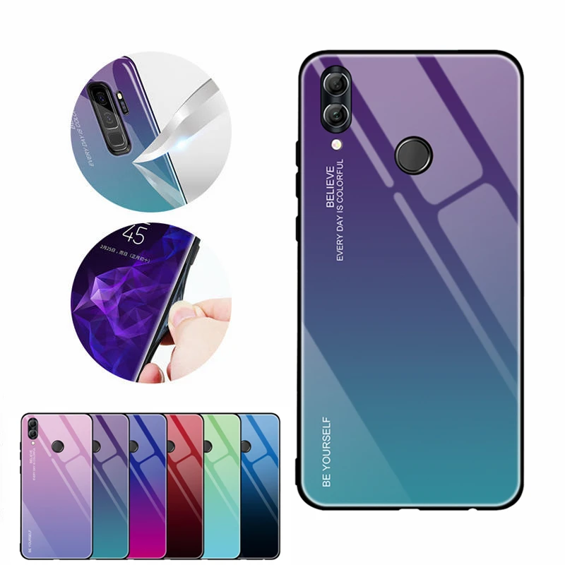 Роскошный градиентный чехол из закаленного стекла для Huawei Honor 10 lite P Smart 2019 простой