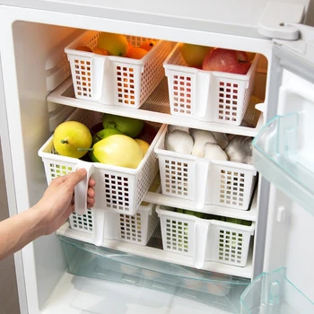 

Plastic receptacle basket with handle kitchen drainage box refrigerator desktop receptacle basket