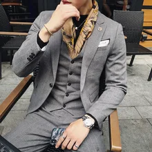 Осень-зима Для мужчин модные для бизнес на каждый день Slim классический Ширина в полоску, на одной пуговице, брючный костюм в западном стиле блейзер верхняя одежда Homme