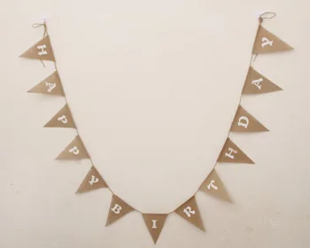 

One Set Vintage "HAPPY BRITHDAY" Hessian Burlap Bunting Banner Birthday Party Photography Props Home Decoration Banner