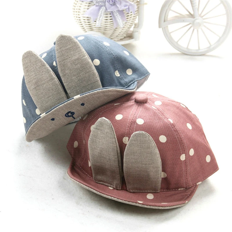 Summer Sun Hats For Girls Boys Baby Beanie For Boys Girls Long Rabbit Ears Children Dots Hats Girls Baby Hat Newborn V15# (11)