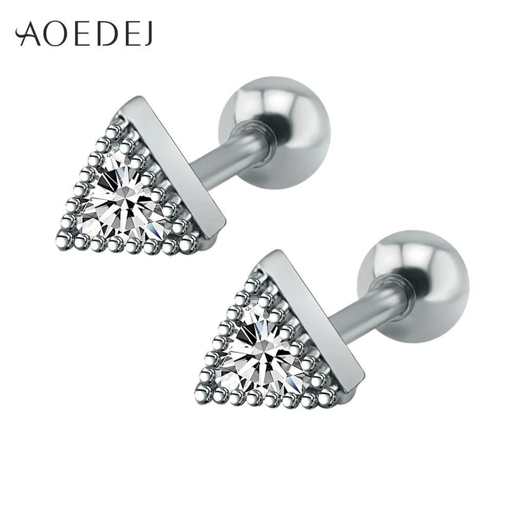 

AOEDEJ Triangle Cubic Zirconia Stud Earrings Women Stainless Steel Earrings For Girls Small Ear Studs Boucle D'oreilles
