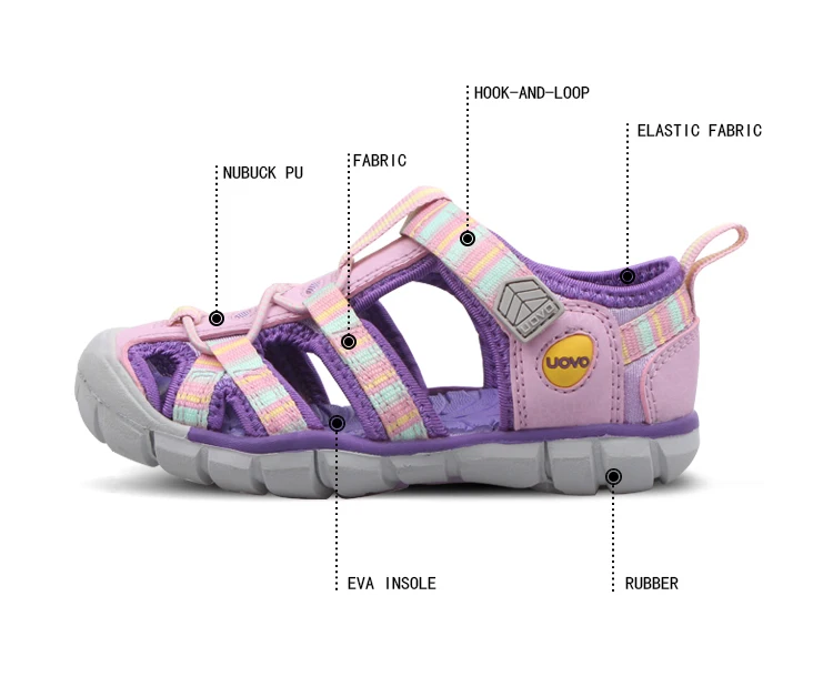 UOVO 2018 новые детские сандалии для мальчиков и девочек Летняя детская пляжная обувь модная детская обувь на липучке Размер 26 #-33