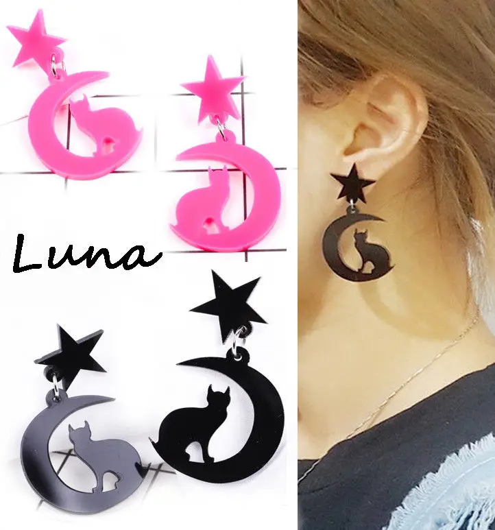 

Sailor Moon Acrylic Pink / Black Luna Cat Ear Drop Dangle Earrings Ear Stud Cosplay Chibi Moon Women Party Club Jewelry Brincos