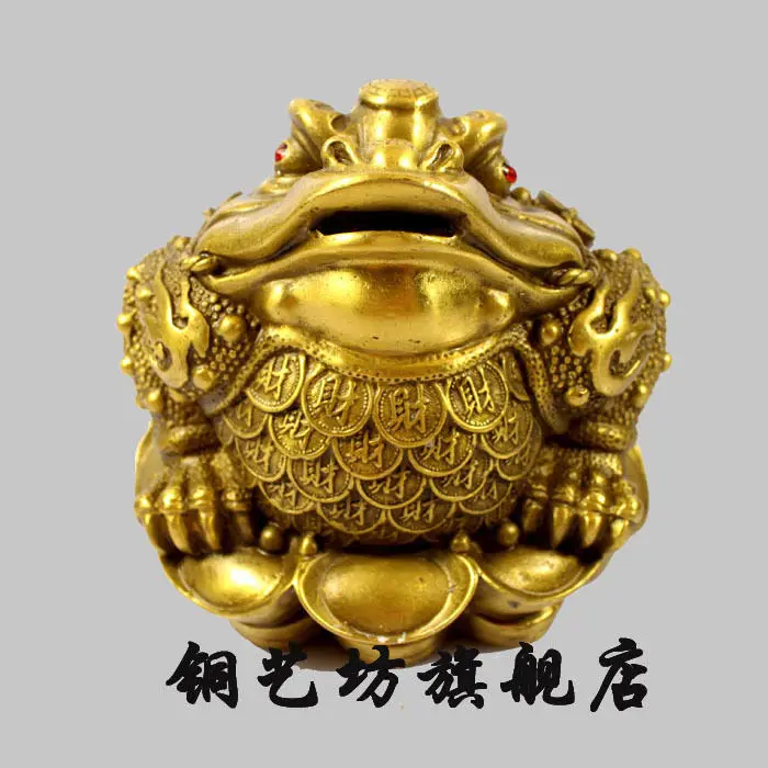 ^ 5" China Folk Bronze Yuanbao Coins Wealth Golden Toad Frog Statue Bronzebronze statuebronze