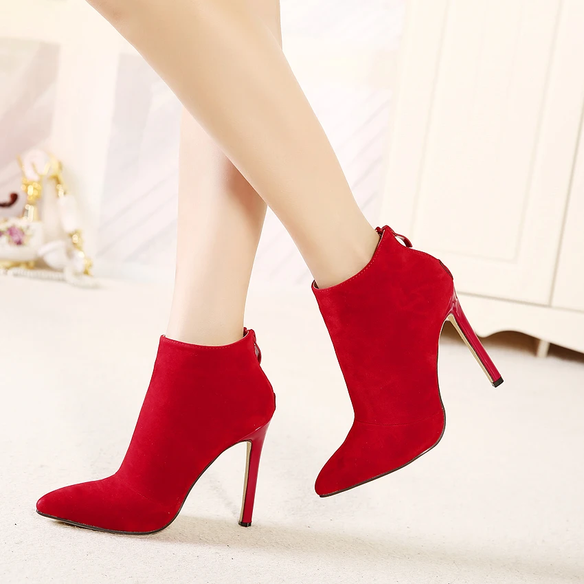 

Women Boots Thick Heel Solid Black Women Pointed Toe Stiletto High Heels Shoes Booties Woman Boots Ladies Shoes Red Shoes 35-43