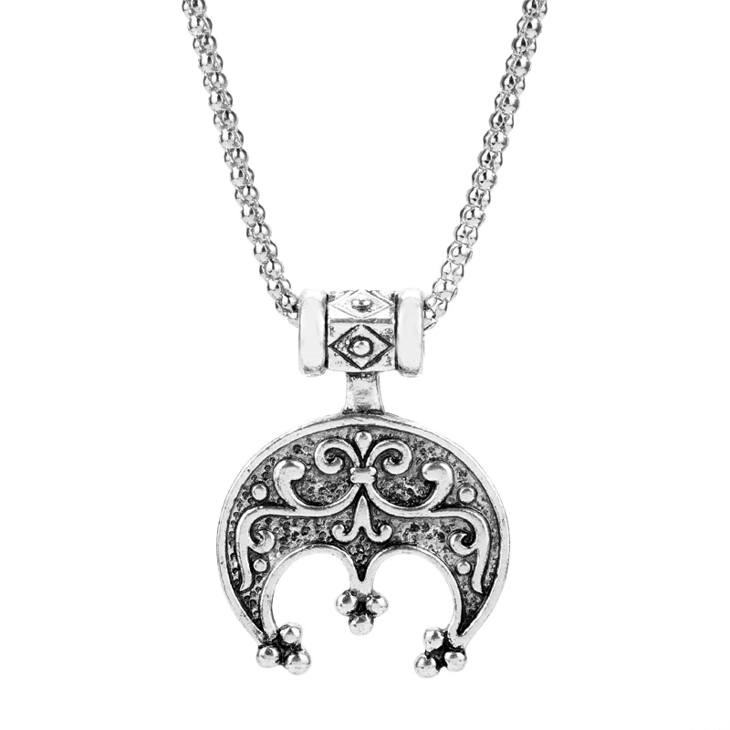 

HANCHANG Jewelry Aegishjalmur Amulet Viking Necklace Tricorn Lunula Protective Slavic Amulet Nordic Talisman Necklaces For Men