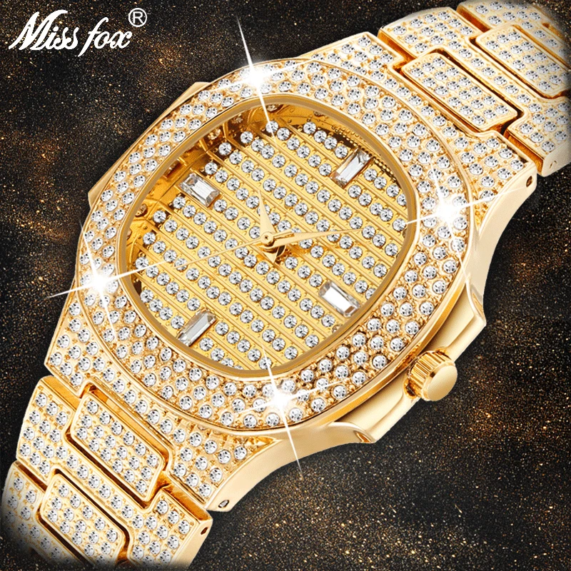 Miss Fox бренд часы кварцевые Дамы Золото модные наручные часы с бриллиантами Нержавеющая сталь Для женщин наручные часы для девочек Женский