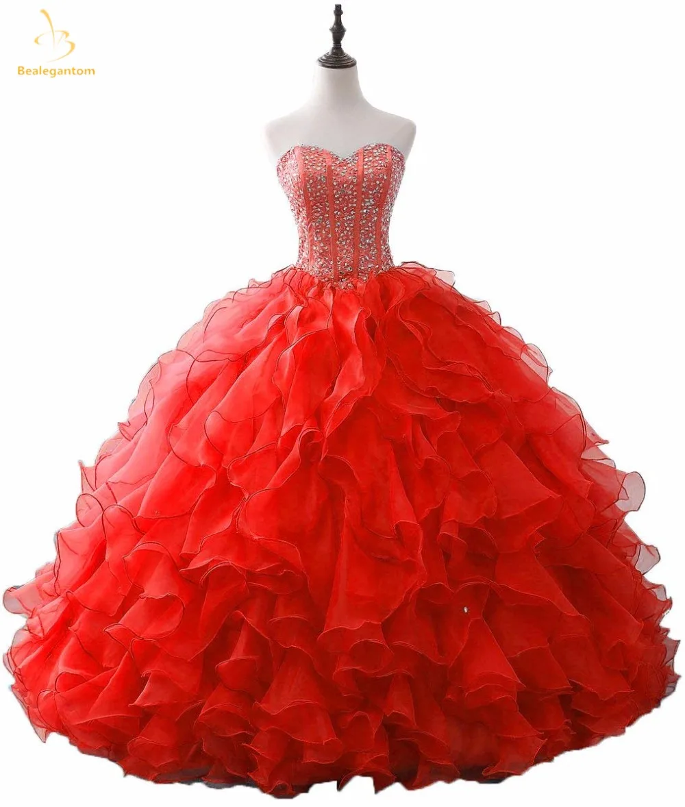 

Bealegantom Swettheart Ball Gown Yellow Red Quinceanera Dresses 2019 Beaded Lace Up For 15 Years Vestidos De 15 Anos QA1427