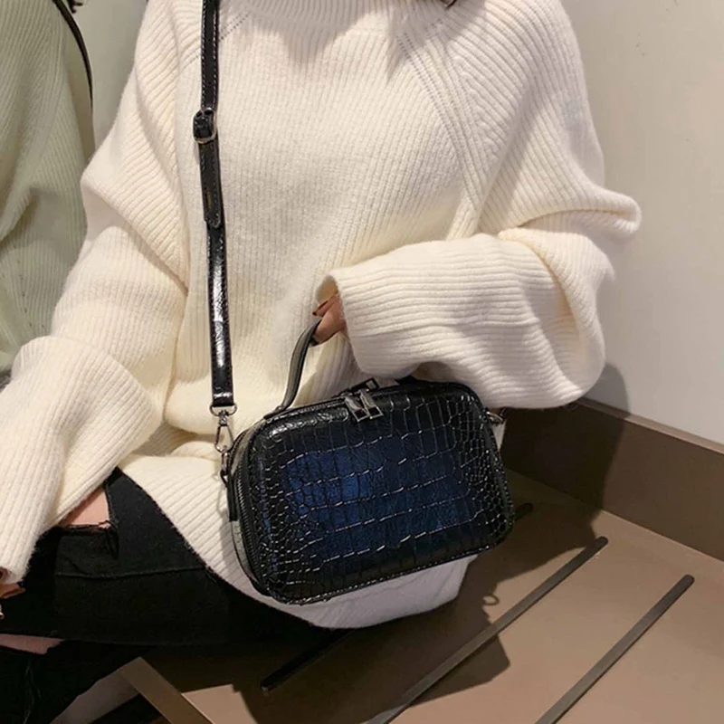 

Stone Pattern Crossbody Bags For Women Fashion Small Solid Colors Shoulder Bag Female Handbags And Purses With Handle(Blac