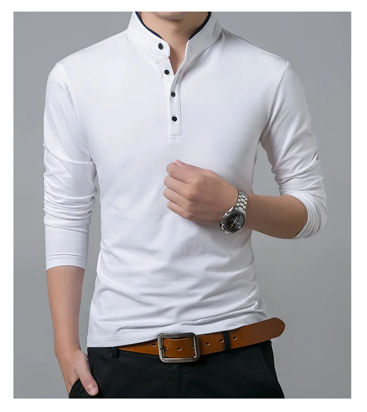 Брендовая одежда, новая мужская рубашка поло, деловая и повседневная однотонная мужская рубашка поло с длинным рукавом, дышащая рубашка поло