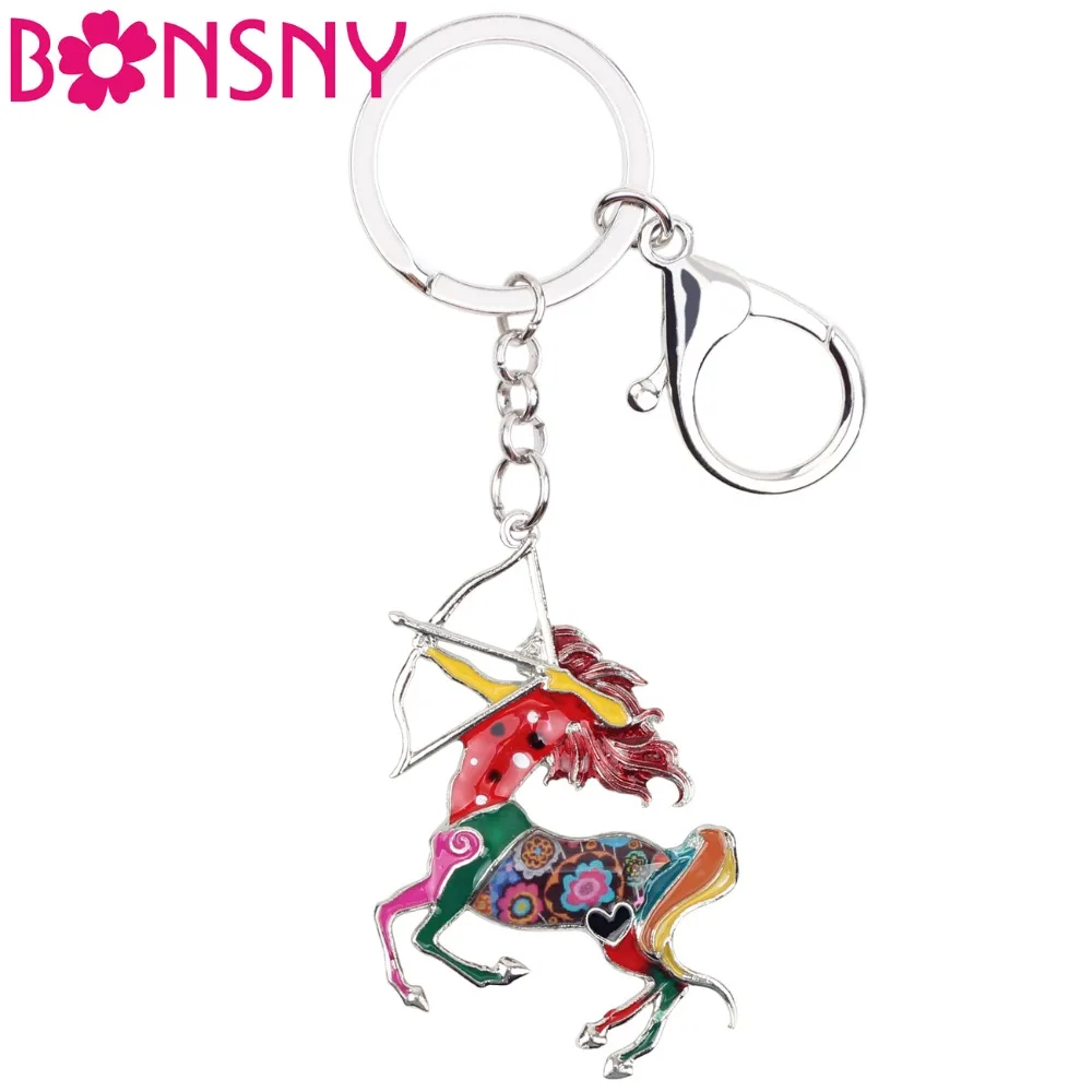

Bonsny Enamel Star Lucky Zodiac Sagittarius Key Chain Women Keyring Gift HandBag Charms Keychain Car key Purse Jewelry Bulk