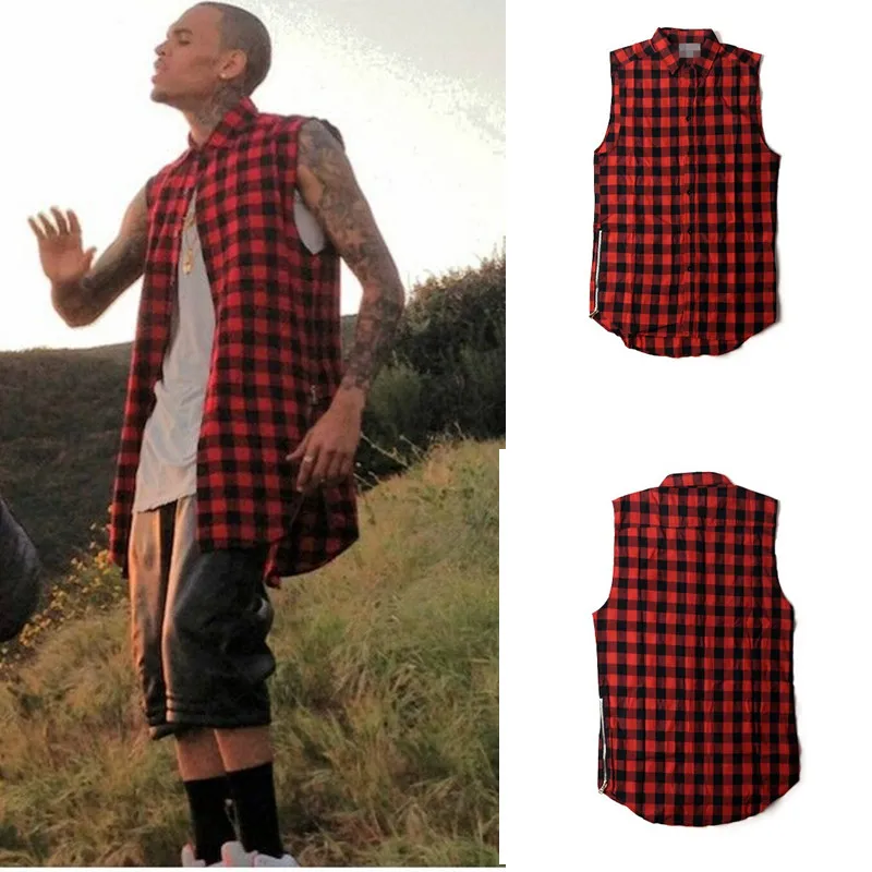 Popular Brown Plaid Shirt Mens-Buy Cheap Brown Plaid Shirt Mens New Hip Hop Men Shirt Chris Brown oversized Gold Side Zipper Extended Plaid shirt hba casual - Popular Brown Plaid Shirt Mens-Buy Cheap Brown Plaid Shirt Mens