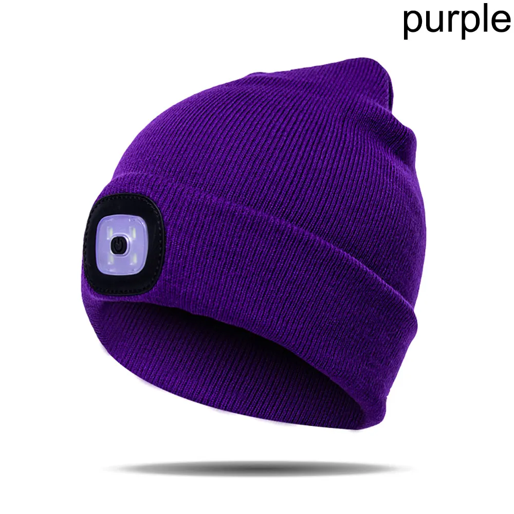 1 шт. яркий 4 светодиодный зимняя теплая шапочка Кепка шапка унисекс USB Перезаряжаемые походный фонарик Пеший Туризм KNG88 - Цвет: Фиолетовый