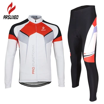 

ARSUXEO Men's Outdoor Sports Breathable Quick Dry Bike Bicycle Cycling Long Sleeves Jersey + Tights 3D Gel Padded Clothing