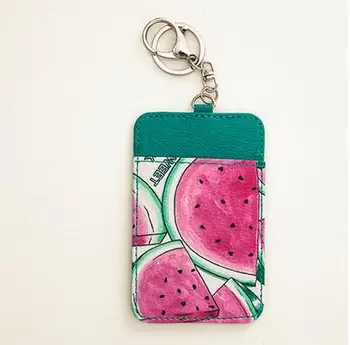

2016 Fashion 1pcs PU Leather Fruit Watermelon ID Business Card Work Card Name Badge Holder Key Holder With Metal Clip
