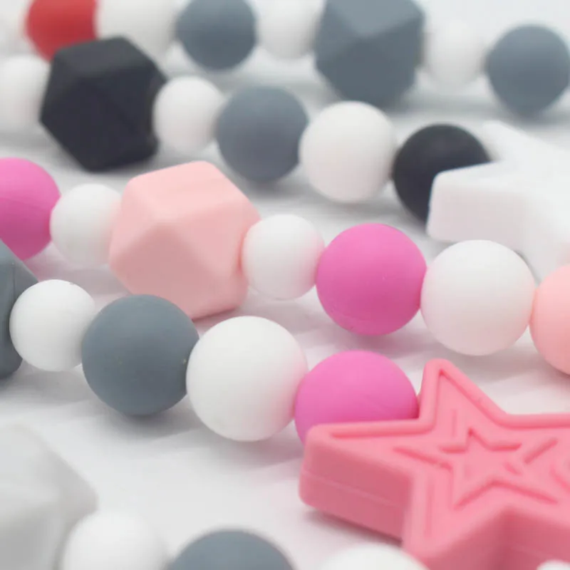 XCQGH 1Pcs Bling Bling Baby Boy Girl Pacifier Holder Chain Chew Silicone Beads Infant Pacifier Clip