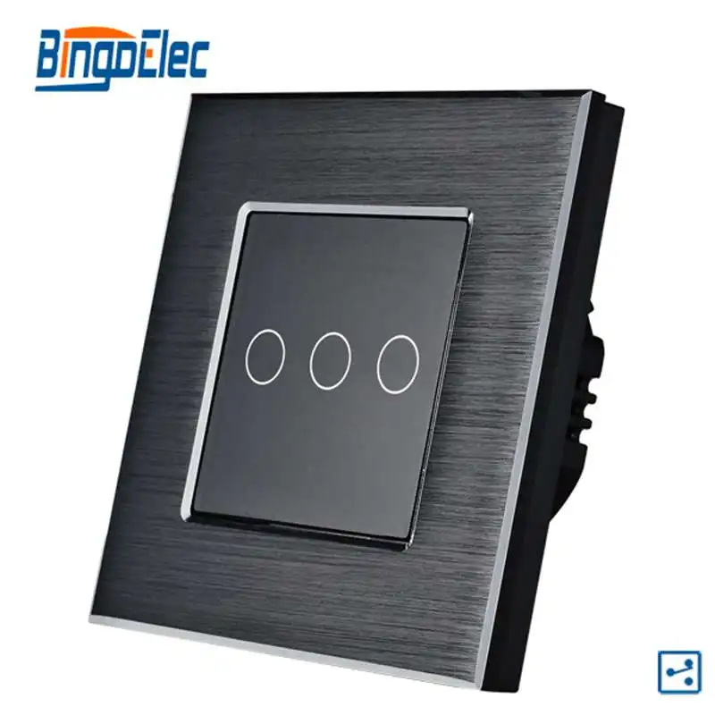 

2017 Hot Black Aluminum Frame and Black Small Panel 3gang 2way Touch Switch Wall Switch Touch Screen Light Control Switch