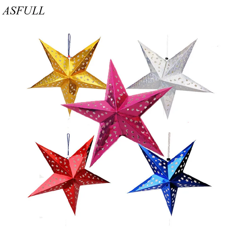 

ASFULL 5pcs Colorful Laser Five-pointed Star Ceiling Ornaments Christmas Decoration New Years for Christmas Tree Decoration